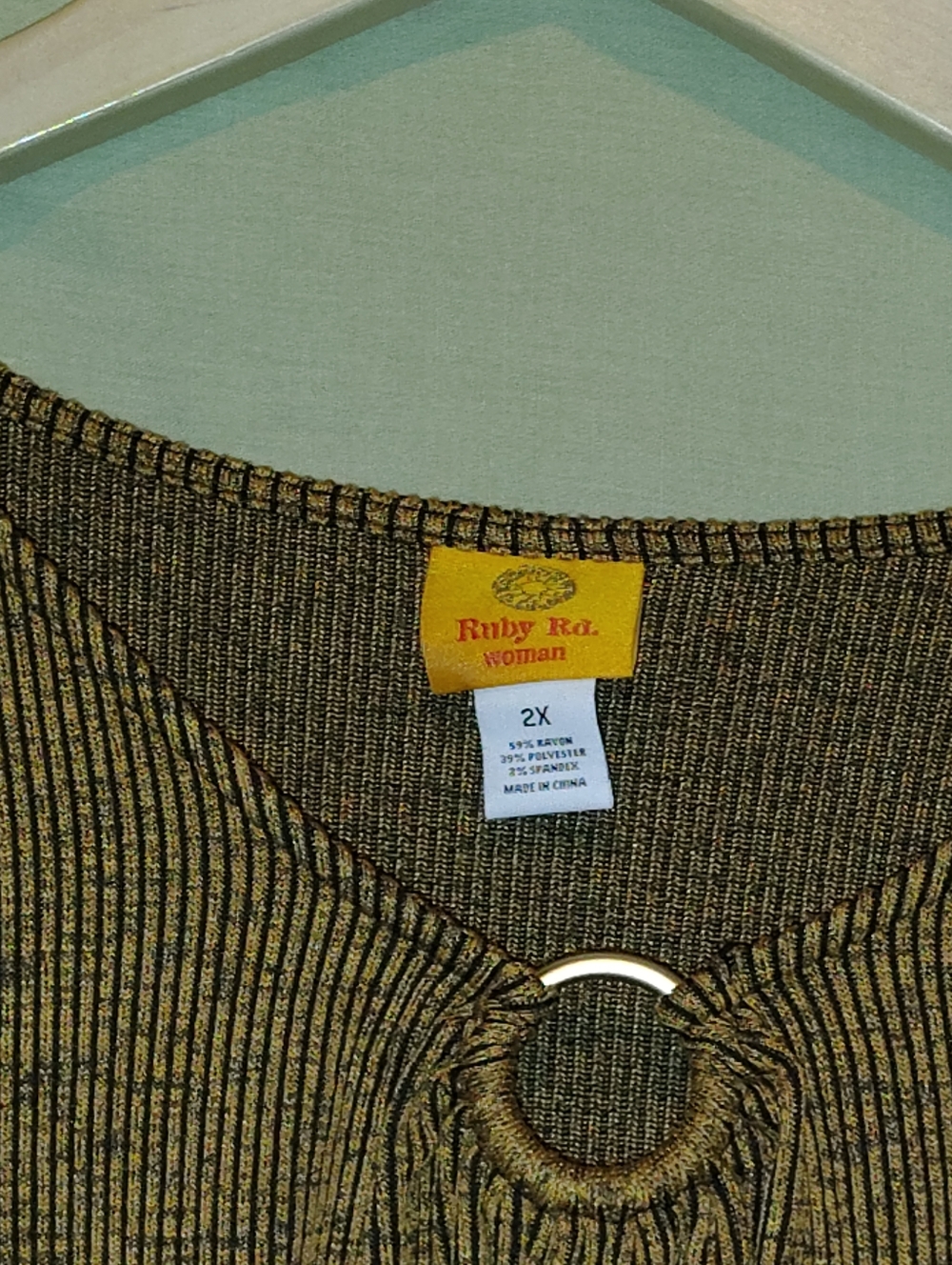 NWT Ruby Rd. Gold Multicolor Knit Top, Long Sleeve with Ring Detail - Picture 6 of 6